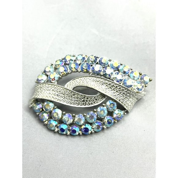 Vintage Coro AB Blue Rhinestone Brooch Pin - Picture 2 of 3
